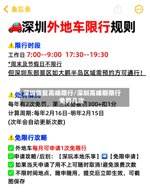 深圳恢复高峰限行/深圳高峰期限行免罚几次
