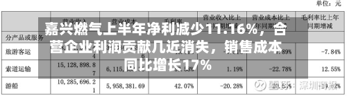 嘉兴燃气上半年净利减少11.16%，合营企业利润贡献几近消失，销售成本同比增长17%