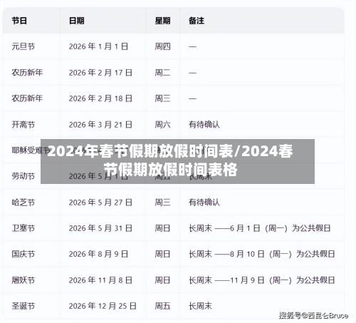 2024年春节假期放假时间表/2024春节假期放假时间表格